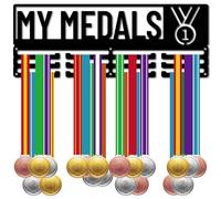 CREATCABIN Soporte Medallas,Soporte Colgar Medallas Deportivas,Marco Montaje Pared,Decoración Hierro,Premios Colgantes,Organizador para Correr,Natación,Maratón,Medallista Fútbol,40x15cm,Mis Medallas
