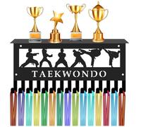 CREATCABIN Soporte Medallas Taekwondo,Colgador Medallas Estante para Trofeos,Gancho Hierro,Marco Deportivo,Soporte Pared para,Insignias,Kickboxing,Cinturón,Punzonado,Lanzamiento,Patadas,30x13cm