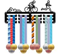 CREATCABIN Soporte Medallas Triatlón Colgador Exhibición 30+ Estante Medallas Soporte Medallas Estante Metal Negro Colgador Organizador Soporte Medallas Marco Pequeño Colgante Montado 29x13cm