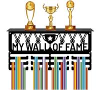 CREATCABIN Soporte para Medallas con Estante,Colgador de Medallas,Estante para Exhibición de Trofeos,Soporte para Deportes,Marco de Metal para Colgar En la Pared,Capacidad para 70 o Más