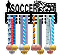 CREATCABIN Soporte para Medallas de Fútbol, Colgador de Medallas de Metal, Ganchos de Exhibición, Estante Montado En la Pared, Organizador de Premios, Soporte para 3 línea, 40 o Más Medallas