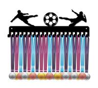 CREATCABIN Soporte para Medallas de Fútbol Estante para Colgar Deportes Soporte de Pared de Metal con 20 Ganchos para Colgar sobre 60 medallas Corredores Insignia de Casa Negro 15.7 x 5.3 Pulgadas