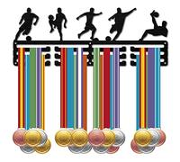 CREATCABIN - Soporte para Medallas de Fútbol, Soporte para Exhibición de Medallas de Jugador de Fútbol Deportivo, Soporte para Colgar En la Pared, Soporte para Medallas de Madera Negra para Juegos, Co