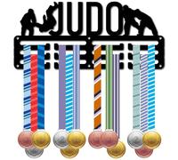 CREATCABIN Soporte para Medallas de Judo, Organizador de Metal para Medallas, Marco de Hierro para Trofeos, Colgador de Pared Negro para Medallas Pequeñas, Cintas de Premio de Judo, Atletas 29x13cm