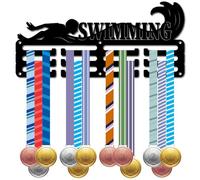 CREATCABIN Soporte para Medallas de Natación, Colgador de Medallas de Hierro,Organizador de Premios de Montado En la Pared,3 línea,Ganchos Separados,Estante de Exhibición de Cintas de Medallas