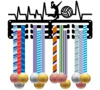 CREATCABIN Soporte para Medallas de Voleibol, Soporte para Medallas Deportivas, Soporte para Pared, Marco de Hierro, Decoración, Colgador de Almacenamiento para Premios, 3 línea de Ganchos para