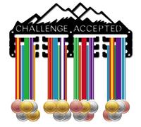 CREATCABIN Soporte para Medallas Perchas para Medallas Estante Medallas Deportes Metal Colgante Premios Hierro Pequeño Montaje Premios para Carrera Correr Medallista Negro 29x13cm-Desafío Aceptado