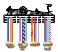 CREATCABIN Soporte para Medallas Voleibol Playa,Colgador Medallas,Marco Montaje En Pared,para Colgar Deportes,Atleta,Metal,Hierro,Negro,Organizador para Colgar 60 Medalla,Premios,Fútbol,40x15cm