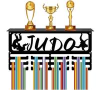 CREATCABIN Soporte para Trofeos Y Medallas, Expositor de Medallas de Judo de Metal Negro con 3 Y 12 Ganchos, Soporte de Pared de Hierro Deportivo con Capacidad para 60 o Más Premios de Atletas, Sopor