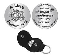CREATCABIN Sunflower Pocket Hug Token True Friends Keepsake Acero Inoxidable Doble Cara Think Of You Gifts con Llavero de Cuero PU para Amigos Cumpleaños Amistad Regalos de Larga Distancia 1.2 x 1.2 p