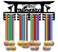 CREATCABIN Taekwondo Medal Holder Medal Hanger Medal Hanging Decor Medal Rack Display Wall Mounted 3 Lines Design Room Home Decoration Gift for Taekwondo Player Race Winner Black 29x13cm