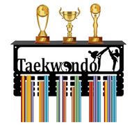 CREATCABIN Taekwondo - Soporte para medallas de trofeos, estante para colgar medallas con soporte deportivo, 4 filas, montaje en pared, capacidad para más de 70 medallas para hombres, gimnasia,