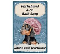 CREATCABIN Teckel & Co. Cartel Hojalata Jabón Baño Cartel Hojalata Metal Diseño Perro Divertido Decoración Pared Placa Retro Póster para Hogar Cocina Baño Cafetería Arte Pared Regalo Navidad 30x20cm