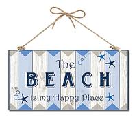 CREATCABIN The Beach Is My Happy Place Letrero de Madera Decorativo para Decoración del Hogar Letrero de Madera Placa Colgante Arte de Pared Tablero de Madera Letrero para Puerta