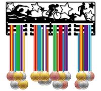 CREATCABIN Triathlon Medal Holder Medal Hanger Medal Hanging Decor Rack Display Wall Mounted 3 Lines Design Room Home Decoration Gift for Swimming Running Cycling Race Winner Black 40x15cm