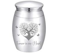 CREATCABIN Urna Pequeña con Forma de Árbol de la Vida para Siempre En Mi Corazón de Aleación de Metal Plateado Conmemorativa para Humanos Y Mascotas con Forma de Mariposa Contenedor Cenizas 4.05x3cm