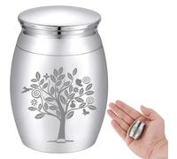 CREATCABIN Urna Pequeña de Recuerdo Árbol de la Vida Mini Urnas de Cremación Soporte para Cenizas Miniatura Entierro Funeral Contenedor Tarro Grabado Acero Inoxidable para la Familia Humana Amigos
