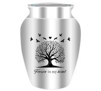 CREATCABIN Urna Pequeña de Recuerdo, Miniurna de Árbol de la Vida para Cenizas, de Aluminio, para Cremación Funeraria, con Palabra Grabada Y Bolsa de Terciopelo, Regalo Conmemorativo para Mamá, Papá Y