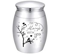CREATCABIN Urna Siempre Estoy Contigo de Metal Miniurnas de Aleación de Plata para Cenizas de Cremación Recuerdo para Humanos Y Mascotas Contenedor con Bolsa de Terciopelo Cuchara Y Paño 4.05x3cm