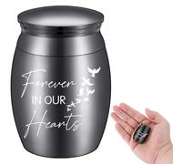 CREATCABIN Urnas Pequeñas para Cenizas Mini Urnas Recuerdo Porta Cenizas En Miniatura Acero Inoxidable Urna con Ficha para Compartir Pequeña Y Única Cremación 4x3cm(Negro)-Forever In Our Hearts