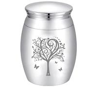CREATCABIN Urnas Recuerdo Pequeñas del Árbol la Vida,Mini Urna Cremación para Cenizas,Aleación Mariposa,para Compartir,Urna Funeraria,Soporte para Cenizas,Contenedor En Miniatura,4x3cm Plateado