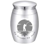 CREATCABIN Urnas Recuerdo Pequeñas Humanas para Cenizas Humanas Mini Urnas Cremación Soporte para Cenizas Conmemorativas Acero Inoxidable Urna para Compartir 4x3cm(Plata)-Mi Abuelo Mi Ángel Pesca