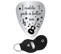 CREATCABINo Pude Elegir Un Mejor Hijo Púa de Guitarra de Acero Inoxidable para Bajo Acústica Eléctrica Rock con Llavero de Cuero Sintético Regalo de Joyería para Hijo de Mamá Papá Navidad 3.2x2.6cm