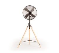 CREATE / AIR TRIPOD RETRO/Ventilador de pie oscilante Negro con 4 Aspas/Silencioso, 3 Niveles de Ventilación, Regulable y ajustable 126-135cm, 80W / Trípode Plegable de Madera