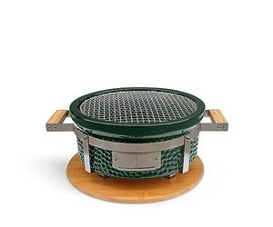 CREATE/BBQ KAMADO HIBACHI/Barbacoa ahumadora redonda verde con grill y plancha/Compacta, versatil, puede ahumar, asar y cocinar, sistema de ventilación.