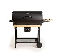 CREATE/BBQ SMOKEY EASY/Barbacoa ahumadora de carbón con ruedas negro/De acero inoxidable, parrilla superior, control de temperatura, bandeja frontral y bandeja lateral, fácil de transportar