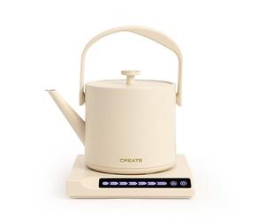 CREATE/HATTORI STUDIO/Hervidor de agua eléctrico 0.5 L blanco roto/Calienta y mantiene, sistema de seguridad, termostato, pantalla digital, indicador de temperatura, 880W