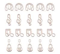 Create idea 20 clips de papel temáticos musicales agudos clave notas musicales auriculares forma de guitarra clips de papel creativos de metal suministros de oficina escolar oro rosa