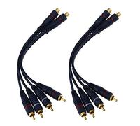 Create idea Paquete de 4 adaptadores de aleación de aluminio RCA hembra a doble 2-RCA macho, chapados en oro