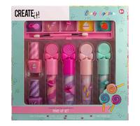 Create It! - Set Maquillaje Candy para Niños, Estuche Maquillaje (4 Brillos Labios + 2 Esmaltes Uñas + 5 Sombras Ojos + Brocha)