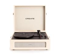 CREATE/Record Player Retro/Tocadiscos Retro Blanco Roto/Diseño Vintage, Bluetooth, USB, SD, MicroSD,Mp3, Sonido estéreo, 3 velocidades de reproducción, para Todo Tipo de vinilos