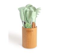 CREATE/Set de utensilios verde y madera / 11 utensilios, silicona y madera de haya, libres de BPA, resistente al calor hasta 230°C