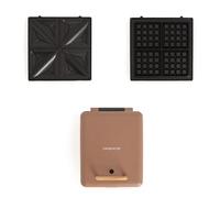 CREATE/STONE STUDIO/Sandwichera grill y gofrera cuádruple moca / 3 placas intercambiables: Grill, Gofre y Sandwich, antiadherente, apertura 180º, 4 rebanadas, autoapagado, retro, 1600W