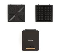 CREATE/STONE STUDIO/Sandwichera grill y gofrera cuádruple negro / 3 placas intercambiables: Grill, Gofre y Sandwich, antiadherente, apertura 180º, 4 rebanadas, autoapagado, retro, 1600W