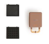 CREATE/STONE STUDIO/Sandwichera-Grill y gofrera individual moca / 2 placas intercambiables: Sandwich y Gofre, antiadherente, 1 rebanada, apertura 100º, autoapagado, asa tacto frío, 600W