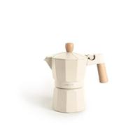 CREATE / THERA MOKA RETRO/Cafetera italiana blanco roto 350 ml/Capacidad de 6 tazas, fabricada en aluminio, válvula de seguridad, apta para gas, cocina eléctrica o vitro