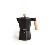 CREATE / THERA MOKA RETRO/Cafetera italiana sin adaptador para inducción negro/Capacidad de 9 tazas, aluminio, 450 ml, válvula de seguridad, apta para gas, cocina eléctrica o vitro