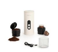 CREATE / THERA MOVE/Cafetera express portátil para cápsulas y café molido blanco roto/Preparación en frío y en caliente, 15 bar, capacidad de 80ml, 150W