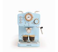 CREATE / THERA RETRO/Cafetera Express Semiautomática azul mate y madera / 20 bares, brazo doble salida, depósito 1,25L, café molido y monodosis ESE 55mm, con vaporizador, 1100W