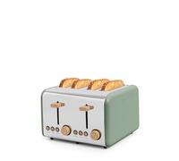 CREATE/TOAST RETRO DOBLE/Tostadora para rebanadas anchas verde sage/Bandeja recogemigas, 6 niveles de potencia, termostato, descongelación, recalentar, 4 ranuras, 1500W