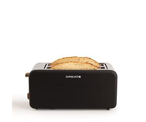 CREATE/TOAST RETRO XL/Tostadora negro / 6 Niveles de potencia, bandeja recogemigas, termostato, descongelación, recalentar, 2 ranuras rebanadas anchas, 1500W