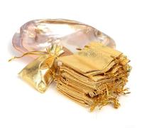Create Unique Party Favors - Paquete de 50 bolsas de organza con cierres seguros (7 x 9 cm, dorado)