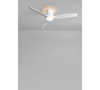 CREATE / WIND CALM CUSTOM RATTAN/Ventilador de techo con luz ratán blanco aspas madera natural blanco con mando / 40W, Doble luz, Ø132 cm, luz LED 3 temperaturas, función verano-invierno