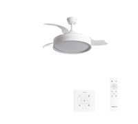 CREATE / WIND CLEAR EDGE/Ventilador de techo con luz blanco con mando y controlador de pared / 40W, Silencioso, Ø107 cm, aspas retráctiles, función verano-invierno, luz led 3 temperaturas