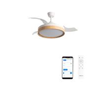 CREATE / WIND CLEAR EDGE/Ventilador de techo con luz blanco madera clara con mando y Wifi / 40W, Silencioso, Ø107 cm, aspas retráctiles, función verano-invierno, luz led 3 temperaturas