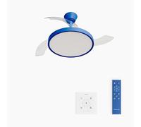 CREATE / WIND CLEAR STUDIO S/Ventilador de techo con luz azul cobalto con controlador de pared y mando / 40W, Aspas retráctiles, Ø 91 cm, 3 temperaturas de luz, función verano-invierno